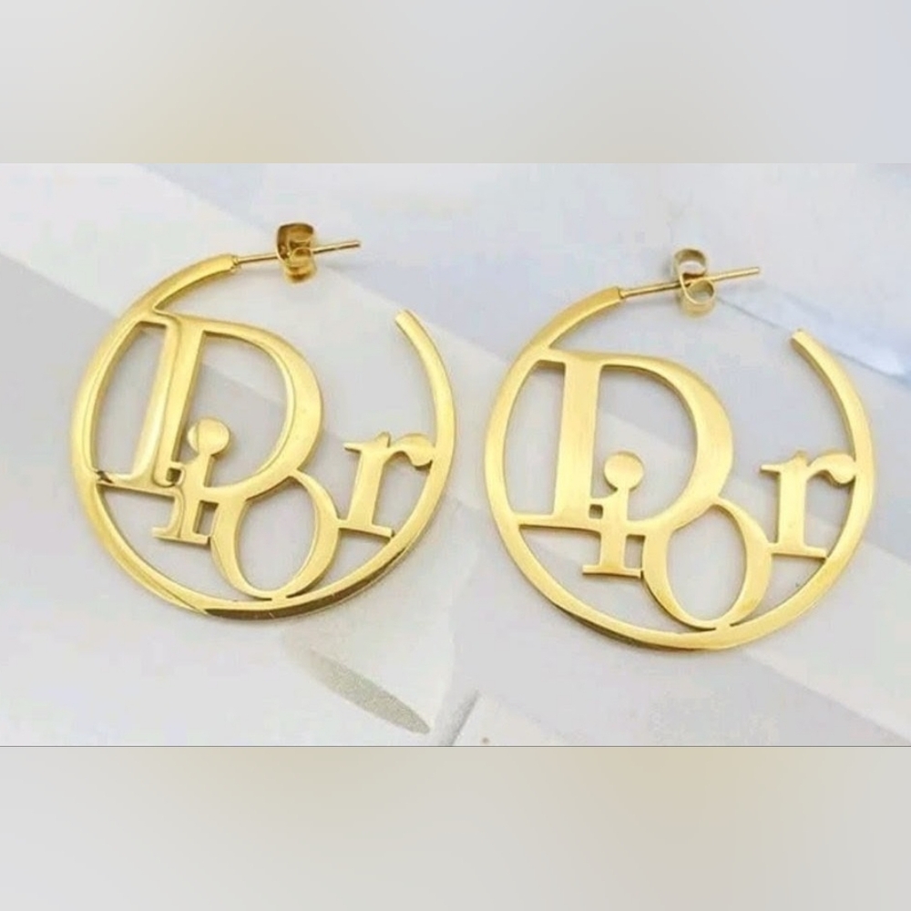 Gold DIOR Hoop Earrings - Picture 6 of 6